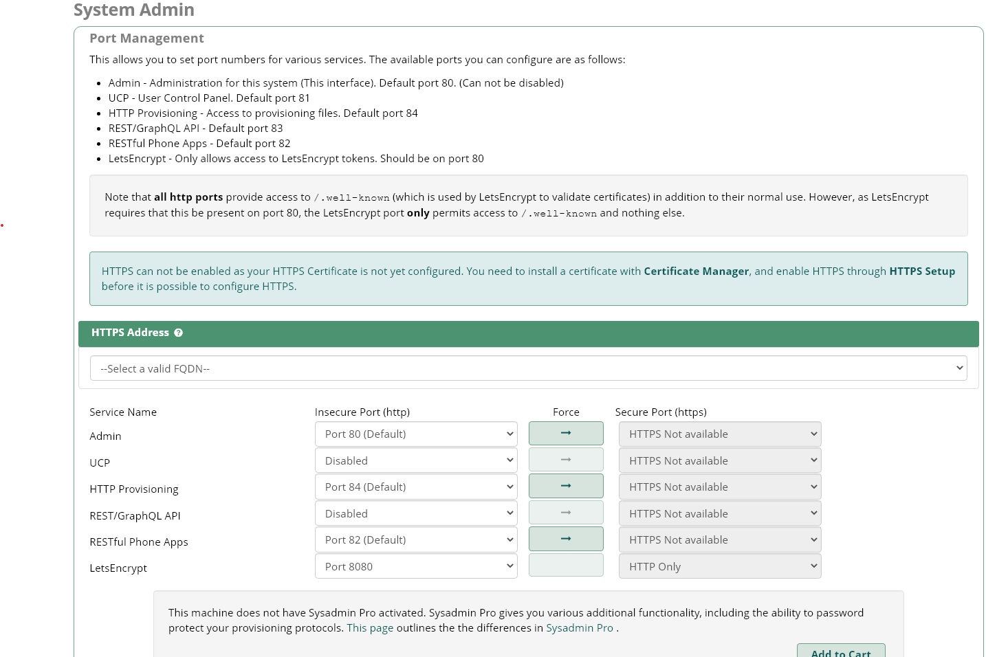 LetsEncrypt Port selection in Sysadmin module not working