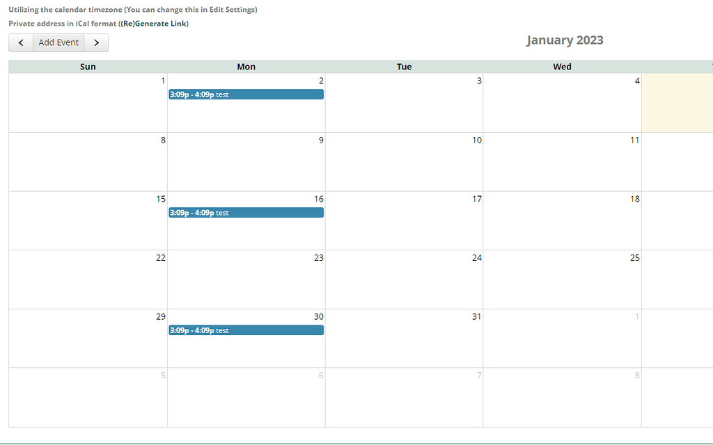 FreePBX local calendar does not allow editing or deletions of events in