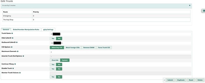 Trunk General Settings Configuration