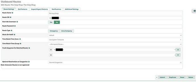 Outbound Route Settings