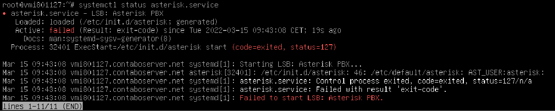 Failed to start LSB Asterisk PBX